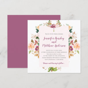 Burgundy Yellow Pink Mauve Watercolor Dragonfly Invitation