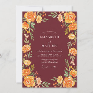 Burgundy Yellow Rose Wedding Invitation