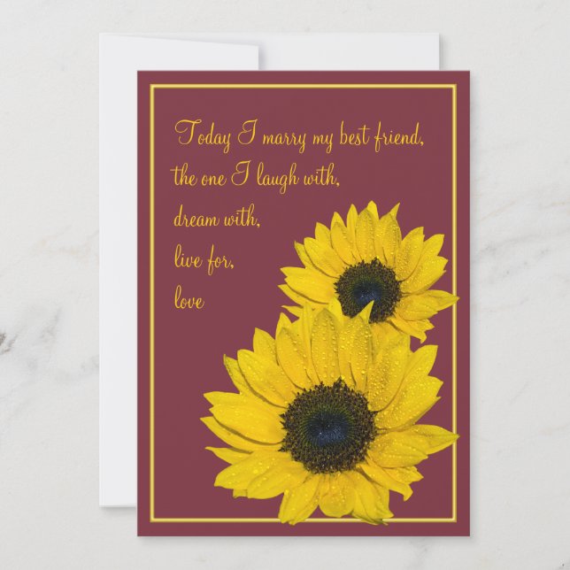 Burgundy Yellow Sunflower Wedding Invitation (Front)