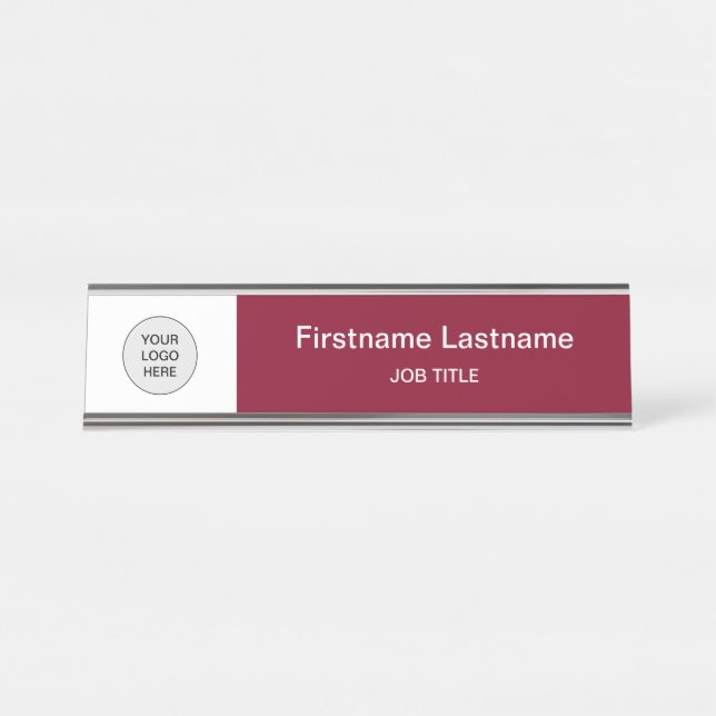 Burgundy Your Logo Modern Desk Name Plate (Front)