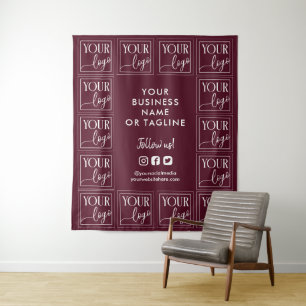 Burgundy Your Logo & Social Media Backdrop Tapestry