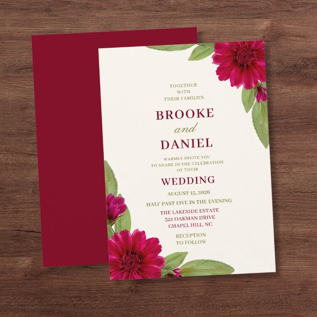 Burgundy Zinnia Sage Leaf Wedding Invitation (Creator Uploaded)