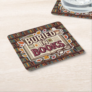 Buried In Books Square Paper Coaster