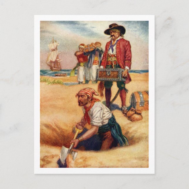 Buried Treasure Vintage Pirate Postcard (Front)