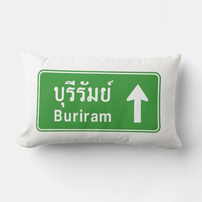 Buriram Ahead ⚠ Thai Highway Traffic Sign ⚠ Lumbar Cushion (Front)