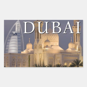 Burj al Arab   Mosque in Evening Dubai Rectangular Sticker