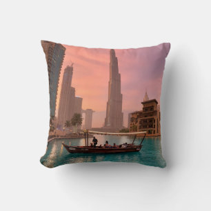 Burj Khalifa Boat Lake Cityscape Cushion