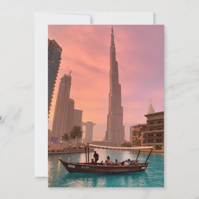 Burj Khalifa Boat Lake Cityscape         Invitation (Front)
