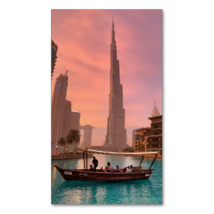 Burj Khalifa Boat Lake Cityscape        Magnetic Business Card