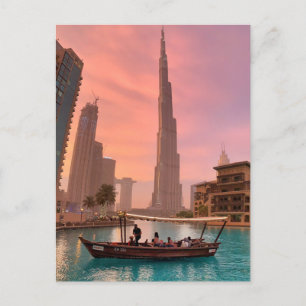 Burj Khalifa Boat Lake Cityscape Postcard