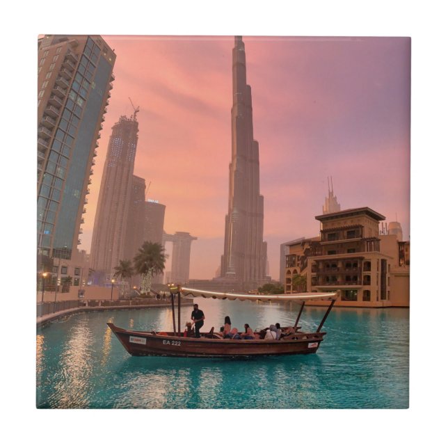 Burj Khalifa Boat Lake Cityscape    Tile (Front)