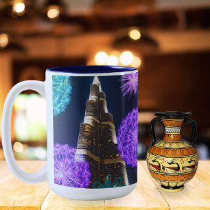 Burj Khalifa Dubai skyline Architecture UAE Two-Tone Coffee Mug