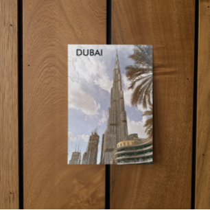 Burj Khalifa Dubai Vintage Travel Skyline Postcard