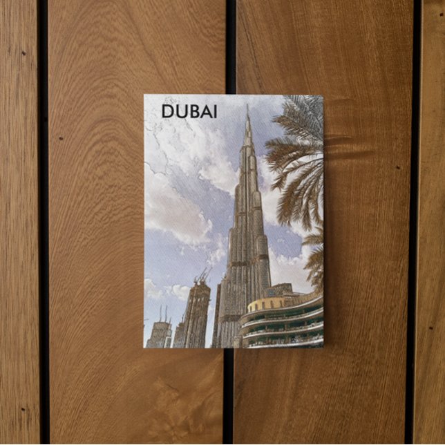 Burj Khalifa Dubai Vintage Travel Skyline Postcard (dubai burj khalifa illustration postcard)