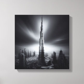 Burj Khalifa Monochrome Skyline – Dramatic Urban Canvas Print