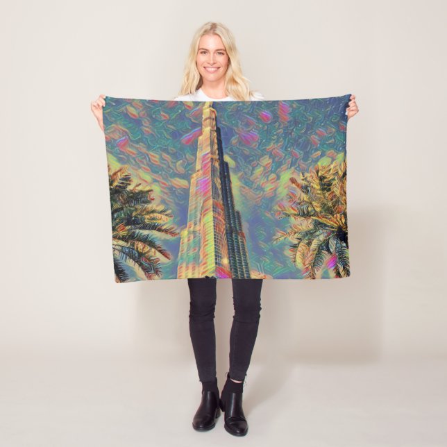 Burj Khalifa painting Fleece Blanket (In Situ)