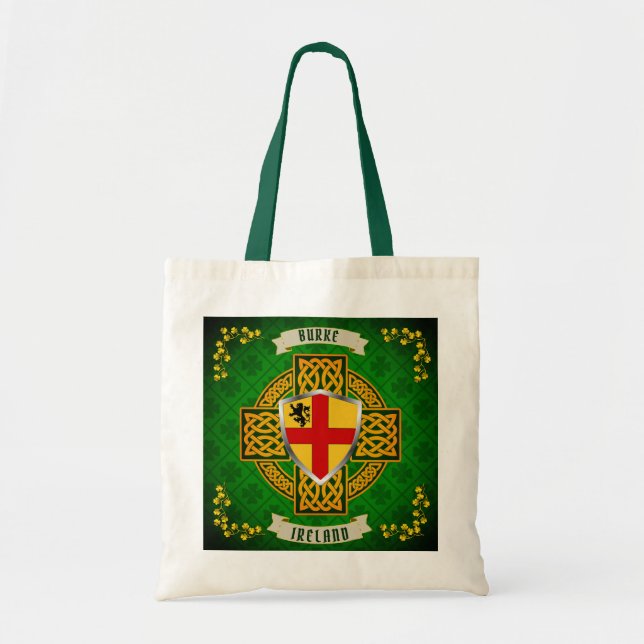Burke Irish Shield & Celtic Cross Personalised  Tote Bag (Front)