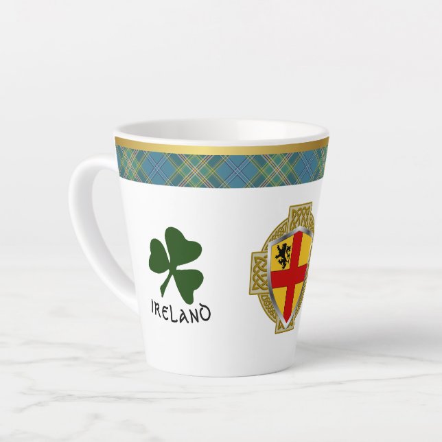 Burke Irish Shield & Tartan Personalised Latte Mug (Left Angle)