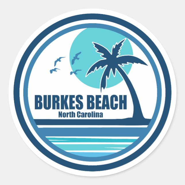 Burkes Beach South Carolina Palm Tree Birds Classic Round Sticker (Front)