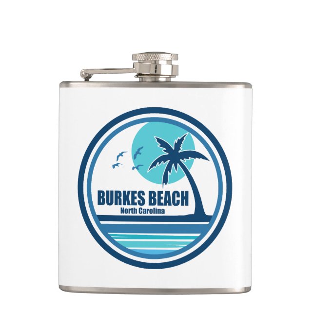 Burkes Beach South Carolina Palm Tree Birds Hip Flask (Front)