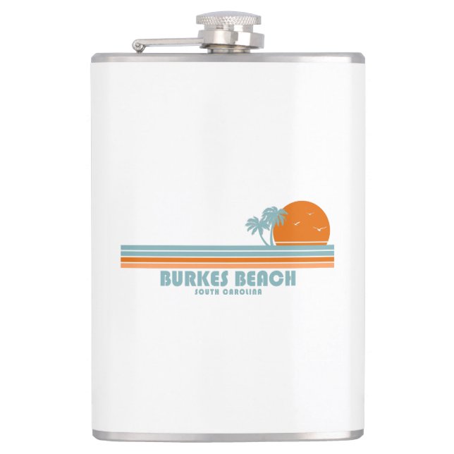 Burkes Beach South Carolina Sun Palm Trees Hip Flask (Front)