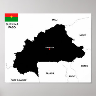 burkina faso country political map flag poster