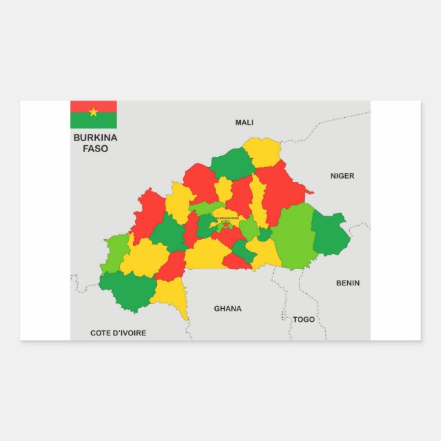 burkina faso country political map flag rectangular sticker (Front)