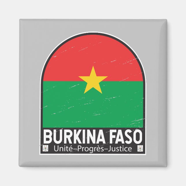 Burkina Faso Flag Emblem Distressed Vintage Magnet (Front)