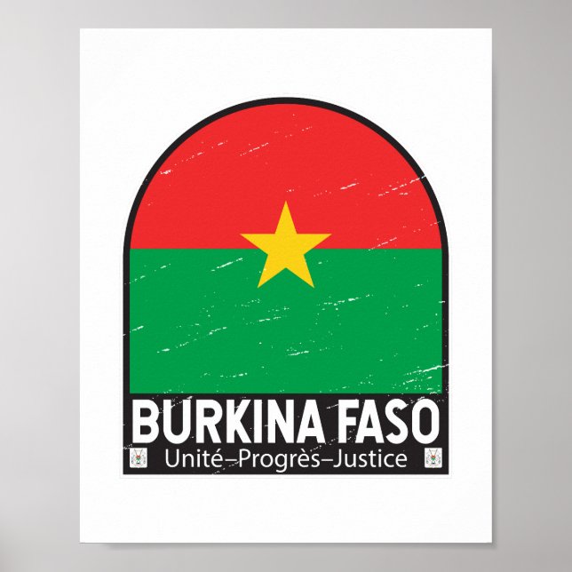 Burkina Faso Flag Emblem Distressed Vintage Poster (Front)