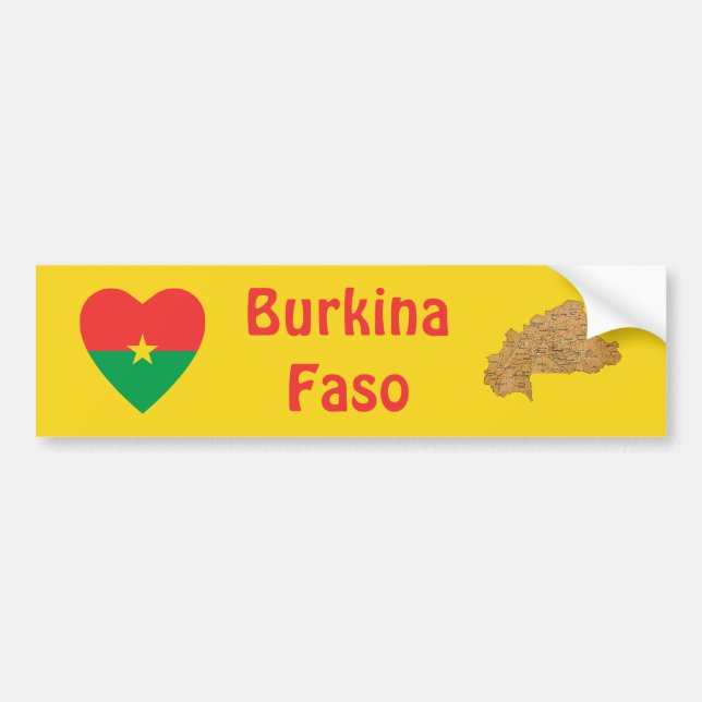 Burkina Faso Flag Heart + Map Bumper Sticker (Front)
