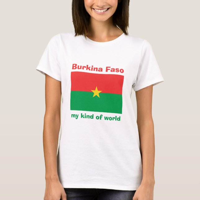 Burkina Faso Flag + Map + Text T-Shirt (Front)