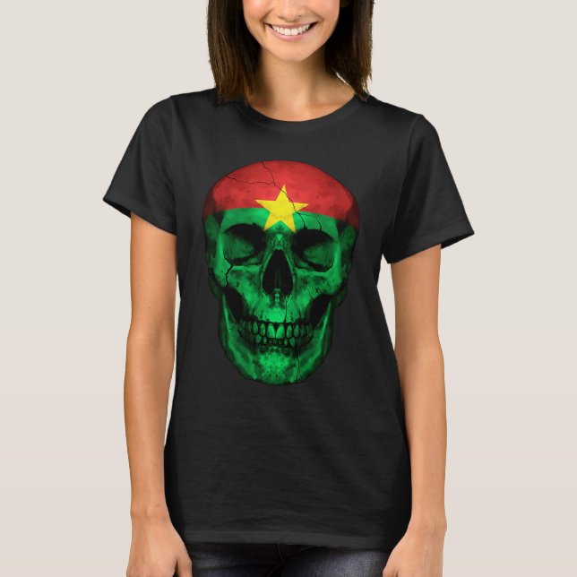 Burkina Faso Flag Skull Burkinabé Roots Proud Patr T-Shirt (Front)
