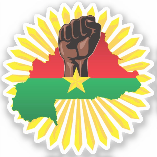 Burkina Faso Map, Flag and Revolution Fist (Front)