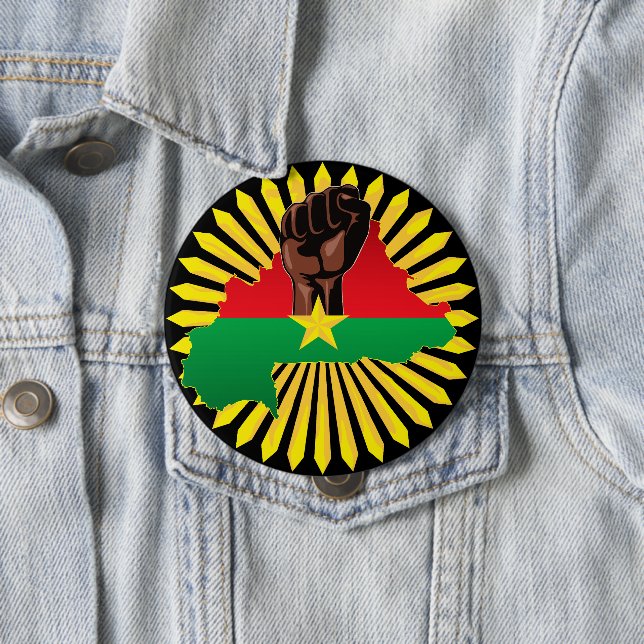 Burkina Faso Map, Flag and Revolution Fist 10 Cm Round Badge (In Situ)