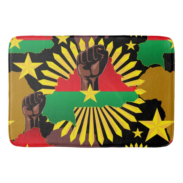 Burkina Faso Map, Flag and Revolution Fist Bath Mat (Front)