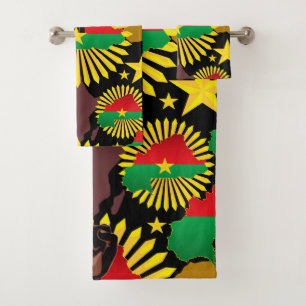 Burkina Faso Map, Flag and Revolution Fist Bath Towel Set