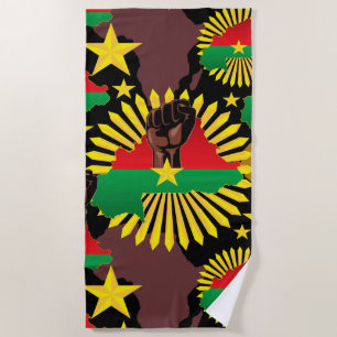 Burkina Faso Map, Flag and Revolution Fist Beach Towel