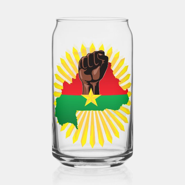 Burkina Faso Map, Flag and Revolution Fist Can Glass (Front)