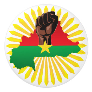 Burkina Faso Map, Flag and Revolution Fist Ceramic Knob
