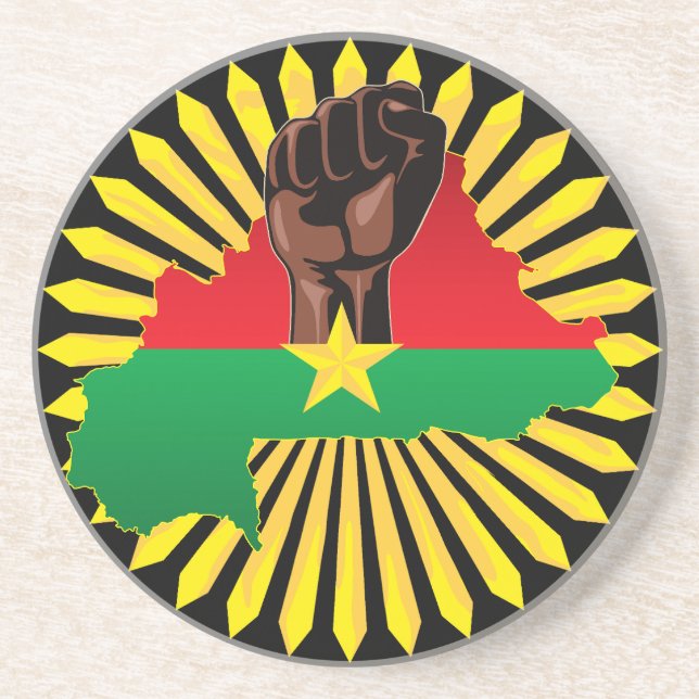 Burkina Faso Map, Flag and Revolution Fist Coaster (Front)