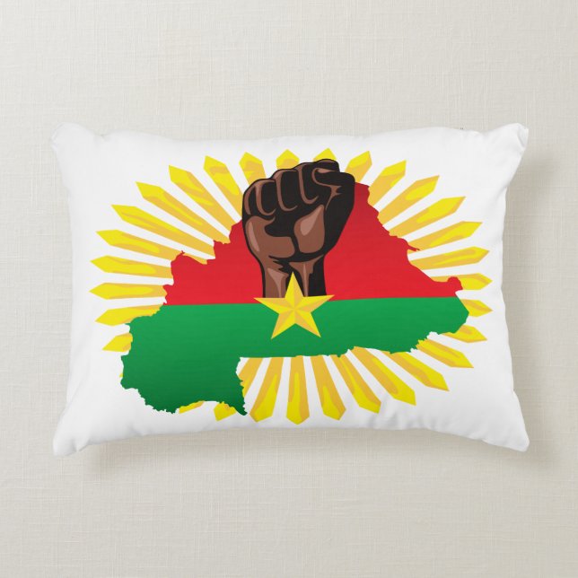 Burkina Faso Map, Flag and Revolution Fist Decorative Cushion (Front)