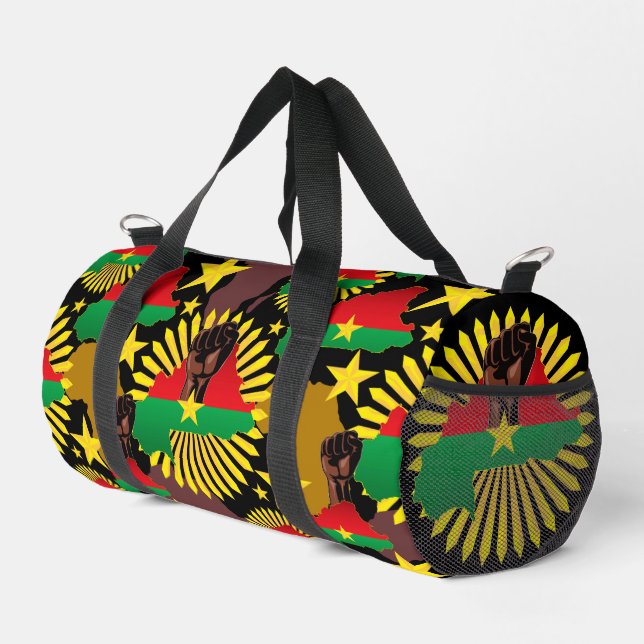 Burkina Faso Map, Flag and Revolution Fist Duffle Bag (Right Corner)