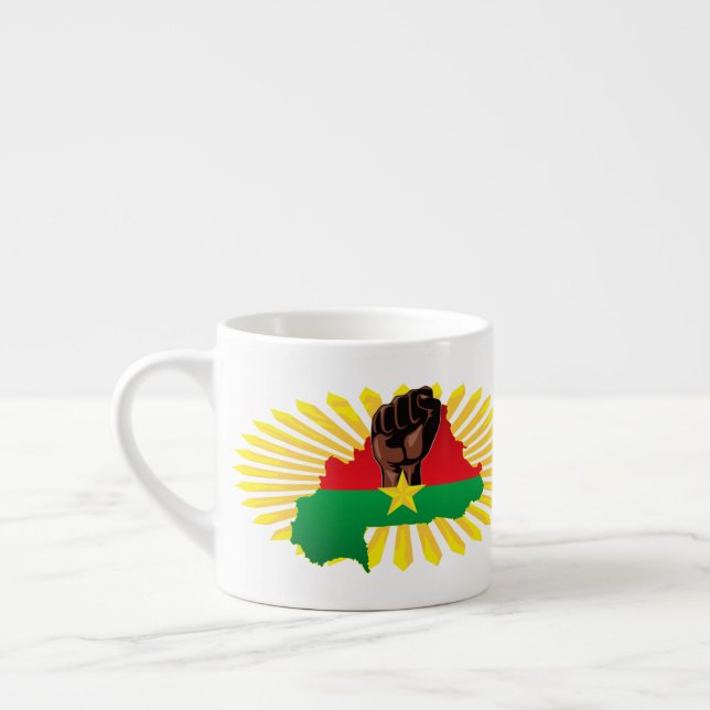 Burkina Faso Map, Flag and Revolution Fist Espresso Cup (Left)
