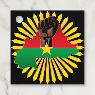 Burkina Faso Map, Flag and Revolution Fist Favour Tags