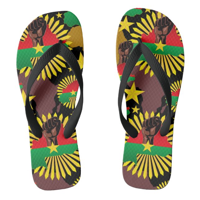 Burkina Faso Map, Flag and Revolution Fist Flip Flops (Footbed)