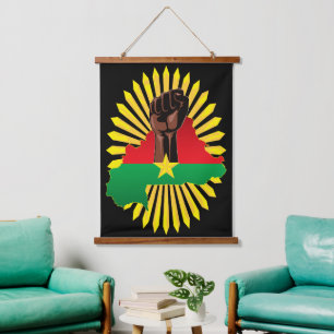 Burkina Faso Map, Flag and Revolution Fist Hanging Tapestry