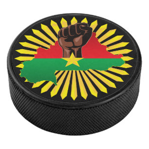Burkina Faso Map, Flag and Revolution Fist Hockey Puck