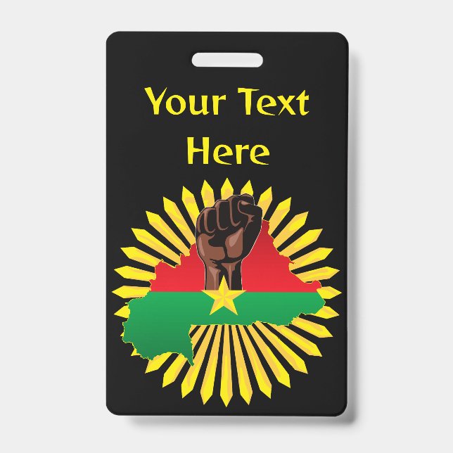 Burkina Faso Map, Flag and Revolution Fist ID Badge (Front)