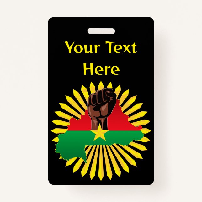 Burkina Faso Map, Flag and Revolution Fist ID Badge (Front)