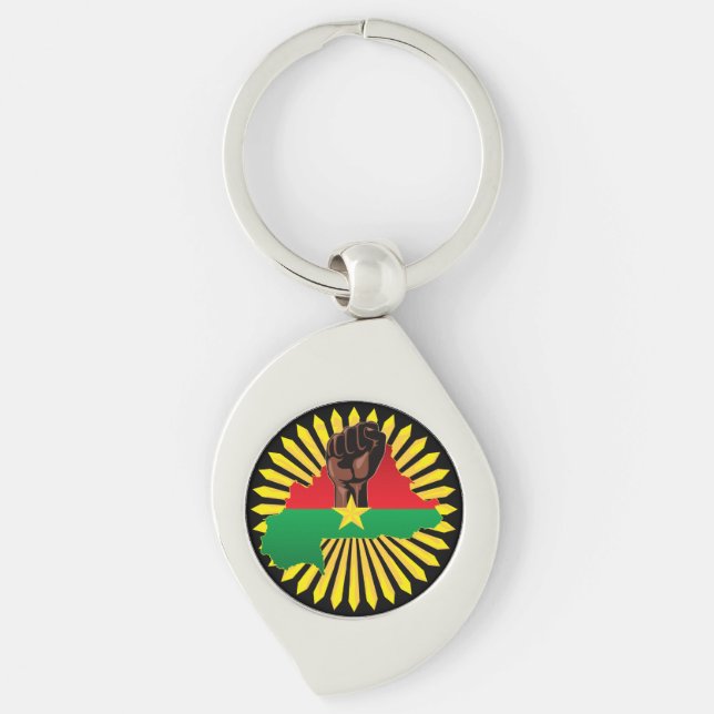 Burkina Faso Map, Flag and Revolution Fist Key Ring (Front)